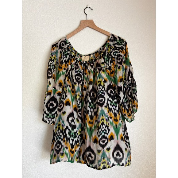 Vanessa Virginia Tops - Vanessa Virginia Anthropologie Silk Ikat Print Blouse Top Multicolor Womens M